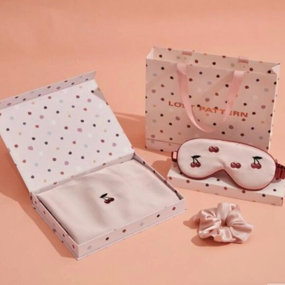 Anthropologie Cherries 3 Piece Silk Gift Set - Picture 2 of 5